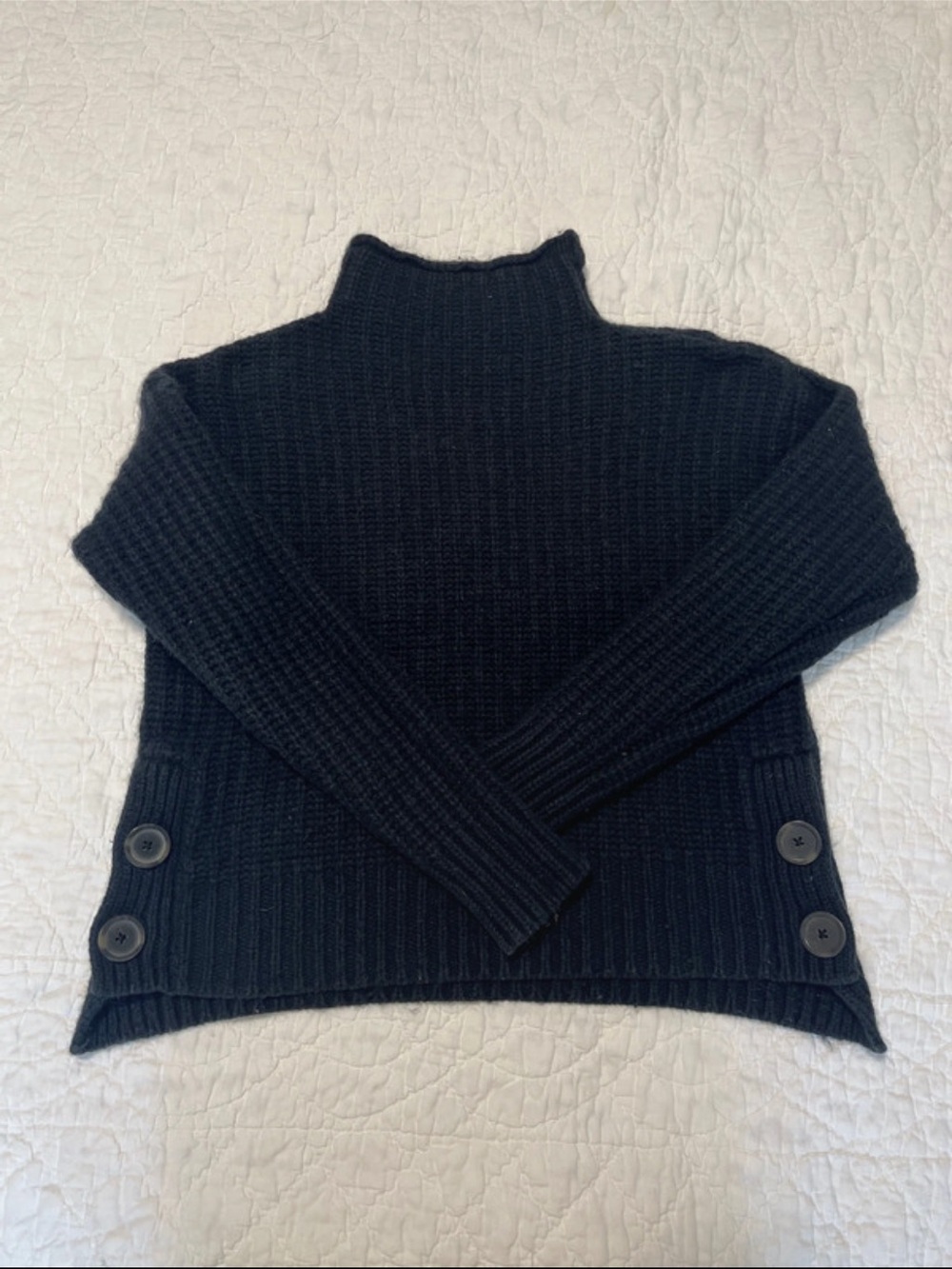 Madewell Black Ribbed Turtleneck Sweater with Side Button Accents